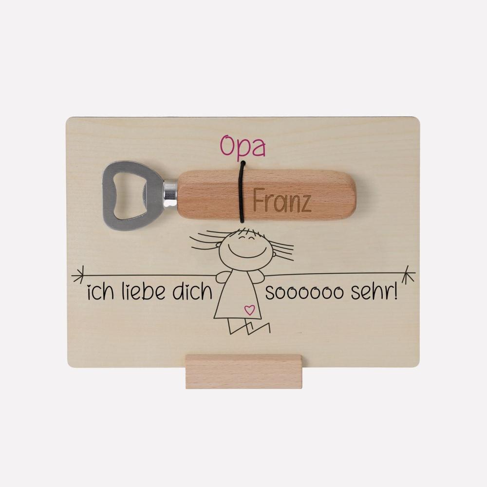 Geschenkset Holzschild mit Flaschenöffner Opaliebe - personalisiertes Geschenk - Gravur19